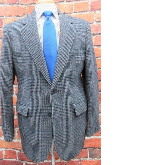 40 R- VTG WALL STREET 100% WOOL SPORT COAT GLEN PLAID - Picture 3 of 6